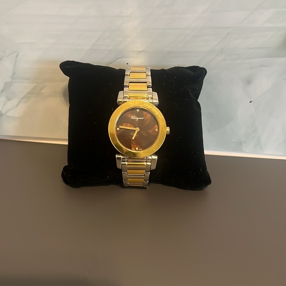 Salvatore Ferragamo Two-Tone Gold and Silver Women's Bracelet Watch - Gold Dial - Picture 13 of 15